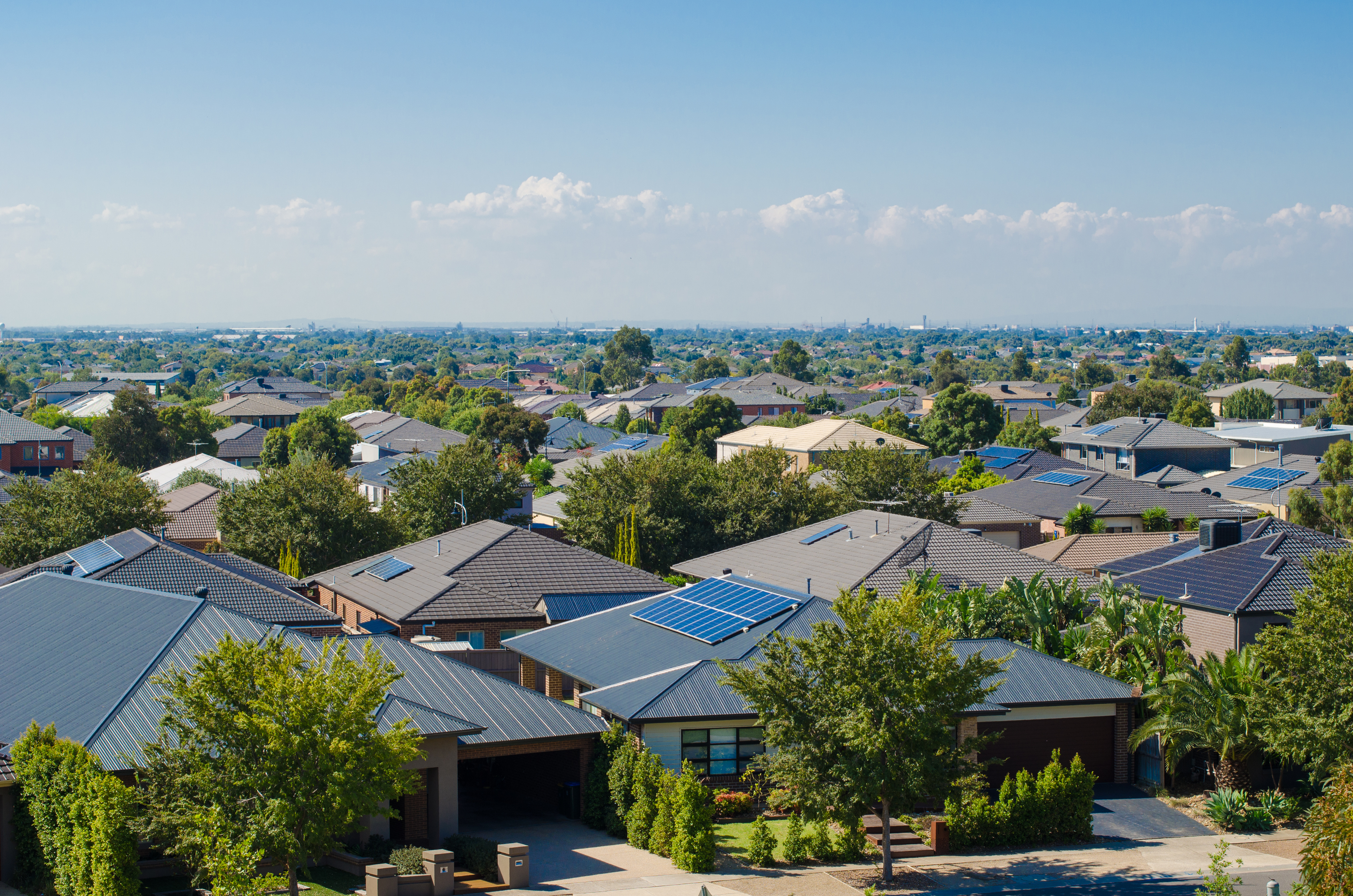 Close up arial photo of an Australian suburban street